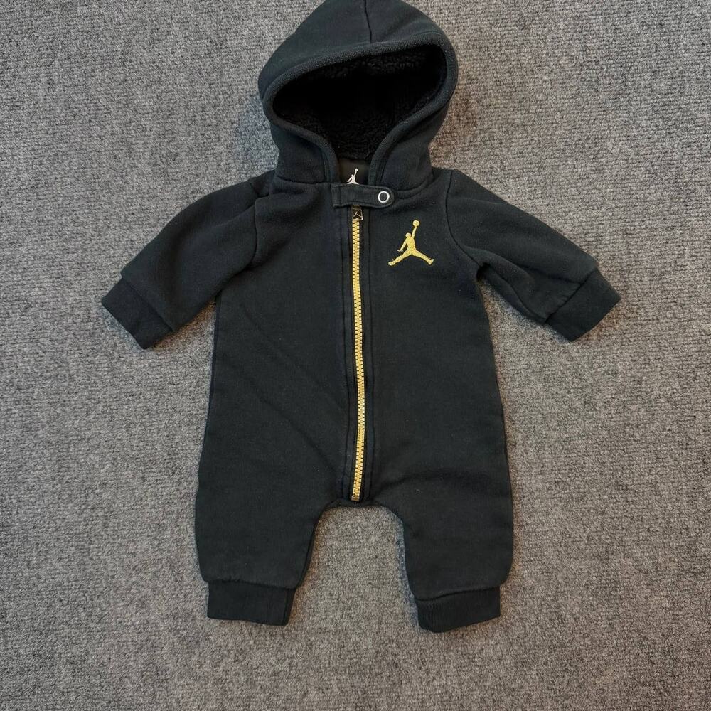 Air Jordan Baby Romper 3M 56-62cm Black Hooded Fleece Jumpsuit Zip